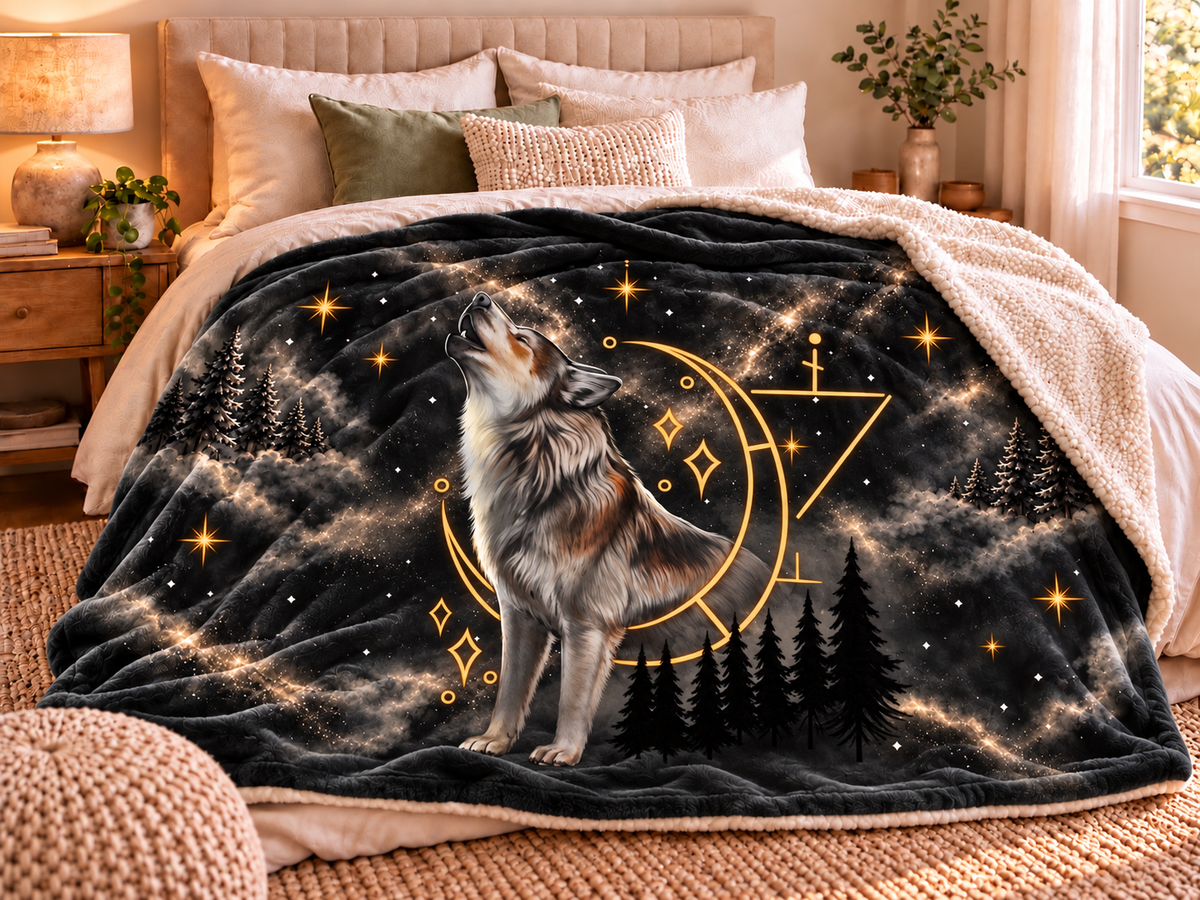 Plaid Loup – Velours doux & Sherpa | 135 × 200 cm